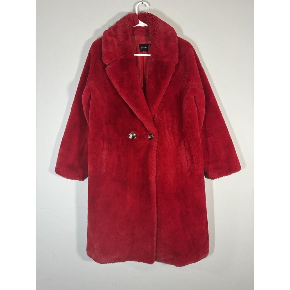 Cliche‎ Women's Faux Fur Coat Long Size Small Red Oversized